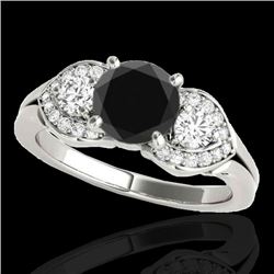 1.7 CTW Certified VS Black Diamond 3 Stone Ring 10K White Gold - REF-77F6N - 35343