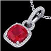 Image 1 : 3 CTW Ruby & Micro VS/SI Diamond Necklace 18K White Gold - REF-76X4T - 22988