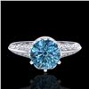 Image 2 : 1 CTW Intense Blue Diamond Solitaire Engagement Art Deco Ring 18K White Gold - REF-180M2H - 38118