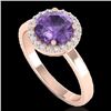 Image 2 : 2 CTW Amethyst & Halo VS/SI Diamond Micro Pave Ring Solitaire 14K Rose Gold - REF-40F2N - 21616