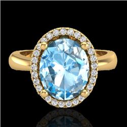 3 CTW Sky Blue Topaz & Micro Pave VS/SI Diamond Ring Halo 18K Yellow Gold - REF-50X9T - 21099