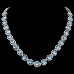 41.6 CTW Aquamarine & Diamond Halo Necklace 10K White Gold - REF-896Y4K - 41210