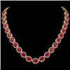 Image 1 : 64.01 CTW Ruby & Diamond Halo Necklace 10K Yellow Gold - REF-785X8T - 41191