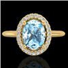 Image 1 : 2 CTW Sky Blue Topaz & Micro VS/SI Diamond Ring Solitaire Halo 18K Yellow Gold - REF-48X8T - 21005