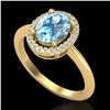 Image 2 : 2 CTW Sky Blue Topaz & Micro VS/SI Diamond Ring Solitaire Halo 18K Yellow Gold - REF-48X8T - 21005