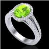 Image 2 : 3 CTW Peridot & Micro VS/SI Diamond Halo Solitaire Ring 18K White Gold - REF-72Y2K - 20945