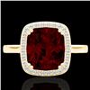 Image 1 : 3 CTW Garnet & Micro Pave VS/SI Diamond Halo Ring 18K Yellow Gold - REF-48W5F - 22845