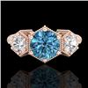Image 2 : 1.66 CTW Intense Blue Diamond Solitaire Art Deco 3 Stone Ring 18K Rose Gold - REF-254A5X - 38056
