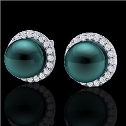 0.50 CTW Micro Halo VS/SI Diamond & Peacock Pearl Earrings 18K White Gold - REF-61F5N - 21499