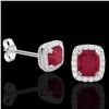 Image 2 : 2.50 CTW Ruby & Micro Pave VS/SI Diamond Halo Earrings 10K White Gold - REF-49W3F - 22868