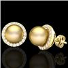 Image 2 : 0.50 CTW Micro Pave Halo VS/SI Diamond & Golden Pearl Earrings 18K Yellow Gold - REF-61W3F - 21495