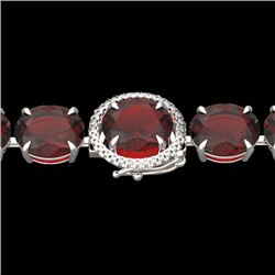 65 CTW Garnet & Micro Pave VS/SI Diamond Halo Designer Bracelet 14K White Gold - REF-233H3A - 22260