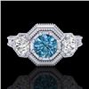 Image 2 : 1.05 CTW Intense Blue Diamond Solitaire Art Deco 3 Stone Ring 18K White Gold - REF-161W8F - 37950