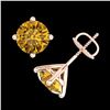 Image 4 : 3.01 CTW Intense Fancy Yellow Diamond Art Deco Stud Earrings 18K Rose Gold - REF-472N8Y - 38261