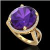 Image 2 : 10 CTW Amethyst & Micro Pave VS/SI Diamond Halo Ring 18K Yellow Gold - REF-80W2F - 20953
