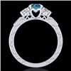 Image 4 : 1.41 CTW Intense Blue Diamond Solitaire Art Deco 3 Stone Ring 18K White Gold - REF-180K2W - 37761