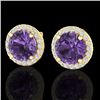 Image 1 : 4 CTW Amethyst & Halo VS/SI Diamond Micro Pave Earrings Solitaire 18K Yellow Gold - REF-65K8W - 2147