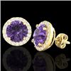 Image 2 : 4 CTW Amethyst & Halo VS/SI Diamond Micro Pave Earrings Solitaire 18K Yellow Gold - REF-65K8W - 2147
