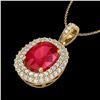 Image 2 : 3.15 CTW Ruby & Micro Pave VS/SI Diamond Halo Necklace 18K Yellow Gold - REF-90W9F - 20418