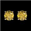 Image 1 : 1.08 CTW Certified Intense Yellow SI Diamond Solitaire Stud Earrings 10K Yellow Gold - REF-116F3N - 