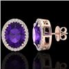 Image 2 : 5.50 CTW Amethyst & Micro VS/SI Diamond Halo Earrings 14K Rose Gold - REF-54W8F - 20236