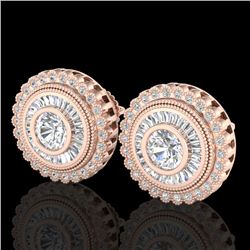 2.61 CTW VS/SI Diamond Solitaire Art Deco Stud Earrings 18K Rose Gold - REF-381M8H - 37083