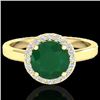 Image 1 : 2 CTW Emerald & Halo VS/SI Diamond Micro Pave Ring Solitaire 18K Yellow Gold - REF-58A2X - 21629