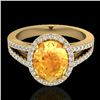 Image 1 : 3 CTW Citrine & Micro VS/SI Diamond Halo Solitaire Ring 18K Yellow Gold - REF-70W9F - 20937