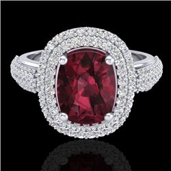 3.10 CTW Garnet & Micro Pave VS/SI Diamond Halo Ring 10K White Gold - REF-81W8F - 20712