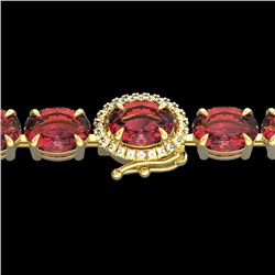 27 CTW Pink Tourmaline & VS/SI Diamond Tennis Micro Halo Bracelet 14K Yellow Gold - REF-292K5W - 234