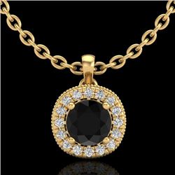 1.1 CTW Fancy Black Diamond Solitaire Art Deco Stud Necklace 18K Yellow Gold - REF-79H3A - 37998