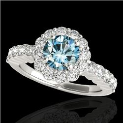 1.75 CTW Si Certified Fancy Blue Diamond Solitaire Halo Ring 10K White Gold - REF-180M2H - 34164