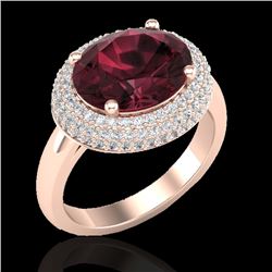 4.50 CTW Garnet & Micro Pave VS/SI Diamond Ring 14K Rose Gold - REF-89K6W - 20915