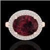 Image 2 : 4.50 CTW Garnet & Micro Pave VS/SI Diamond Ring 14K Rose Gold - REF-89K6W - 20915