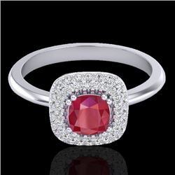 1.16 CTW Ruby & Micro Pave VS/SI Diamond Ring Double Halo 18K White Gold - REF-70H9A - 21033