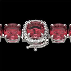 40 CTW Pink Tourmaline & Micro VS/SI Diamond Halo Bracelet 14K White Gold - REF-476A5X - 23319
