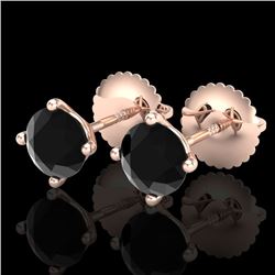 1.01 CTW Fancy Black Diamond Solitaire Art Deco Stud Earrings 18K Rose Gold - REF-40H2A - 38228