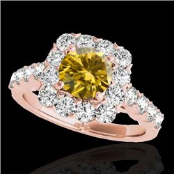 2.5 CTW Certified Si/I Fancy Intense Yellow Diamond Solitaire Halo Ring 10K Rose Gold - REF-212W8F -