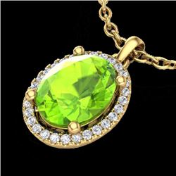 2.50 CTW Peridot & Micro Pave VS/SI Diamond Necklace Halo 18K Yellow Gold - REF-51M3H - 21086