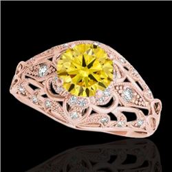 1.36 CTW Certified Si Intense Yellow Diamond Solitaire Antique Ring 10K Rose Gold - REF-172K8W - 347