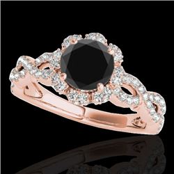 1.69 CTW Certified VS Black Diamond Solitaire Halo Ring 10K Rose Gold - REF-89H3A - 34109