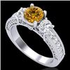 Image 1 : 2.07 CTW Intense Fancy Yellow Diamond Art Deco 3 Stone Ring 18K White Gold - REF-254T5M - 37784