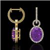 Image 2 : 6 CTW Amethyst & Micro Pave Solitaire Halo VS/SI Diamond Earrings 14K Yellow Gold - REF-98W2F - 2272