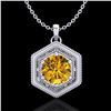Image 1 : 0.76 CTW Intense Fancy Yellow Diamond Art Deco Stud Necklace 18K White Gold - REF-94W5F - 37518