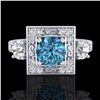 Image 2 : 1.55 CTW Intense Blue Diamond Solitaire Art Deco 3 Stone Ring 18K White Gold - REF-178X2T - 38174