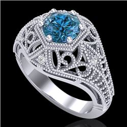 1.07 CTW Fancy Intense Blue Diamond Solitaire Art Deco Ring 18K White Gold - REF-218K2W - 37551