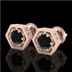 1.07 CTW Fancy Black Diamond Solitaire Art Deco Stud Earrings 18K Rose Gold - REF-73A3X - 37507