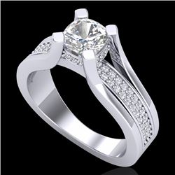 1.7 CTW Cushion VS/SI Diamond Solitaire Micro Pave Ring 18K White Gold - REF-472H8A - 37163