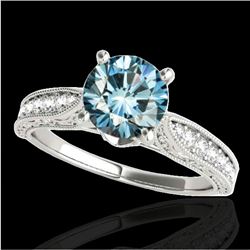 1.21 CTW Si Certified Blue Diamond Solitaire Antique Ring 10K White Gold - REF-161M8H - 34725