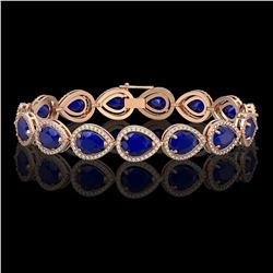 30.06 CTW Sapphire & Diamond Halo Bracelet 10K Rose Gold - REF-344F2N - 41241